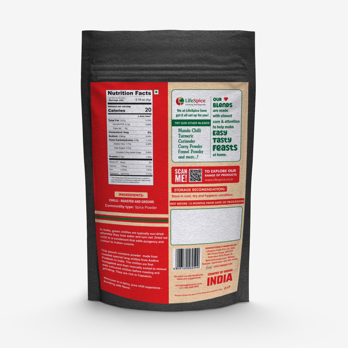 Lifespice Roasted Desi Chilli Powder - 500g pouch