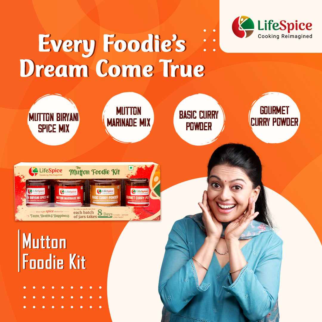 Lifespice - Mutton Foodie Kit -4 PET Jars -75g each | Mutton Marinade Mix, Mutton Biriyani Spice Mix, Basic Curry Powder & Gourmet Curry Powder