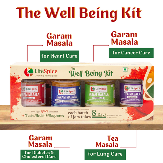 Lifespice - Wellbeing Kit -4 PET Jars -75g each | Garam Masala (Diabetes & Cholesterol care, Heart Care, Lung care) & Tea Masala