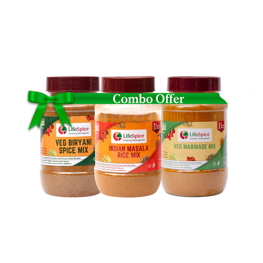 Buy 2 Get 1 - Buy 1 Lifespice Indian Masala Rice mix + Veg Biryani Mix and GET Veg Marinade Mix FREE