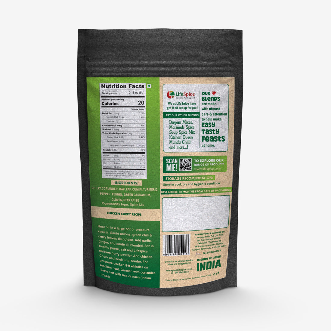 Lifespice Chicken curry powder - 500g pouch| With Natural ...