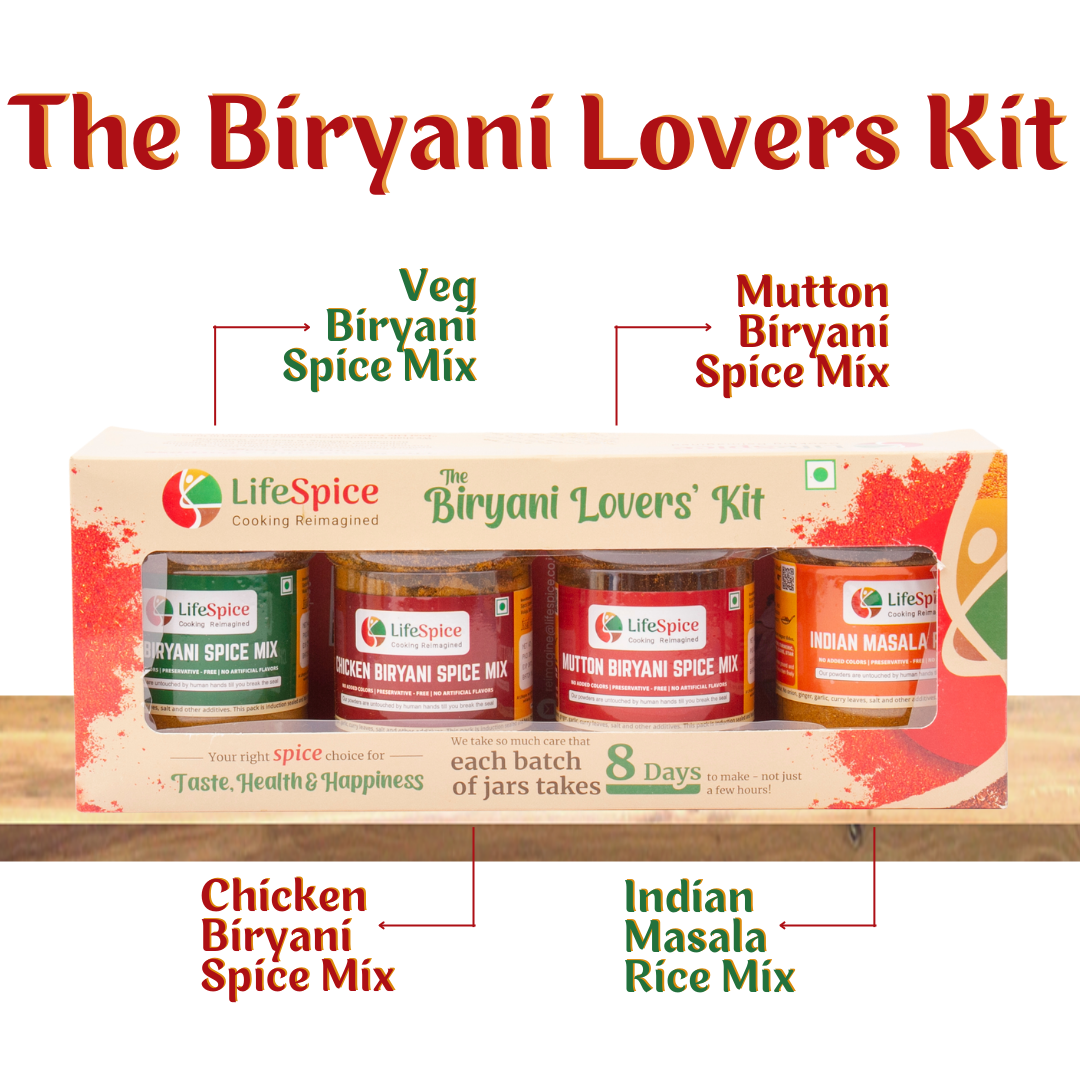 Lifespice Biriyani Lovers Kit-4 PET Jars-75g each | Chicken Biryani SpiceMix, Mutton Biryani SpiceMix, Veg Biryani SpiceMix & Indian Masala Rice Mix